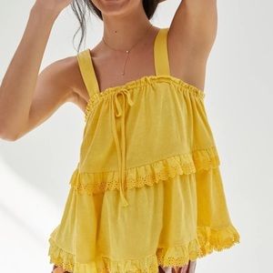 ANTHROPOLOGIE - Ingrid Tiered Yellow Eyelet Ruffle Cotton Tank Top